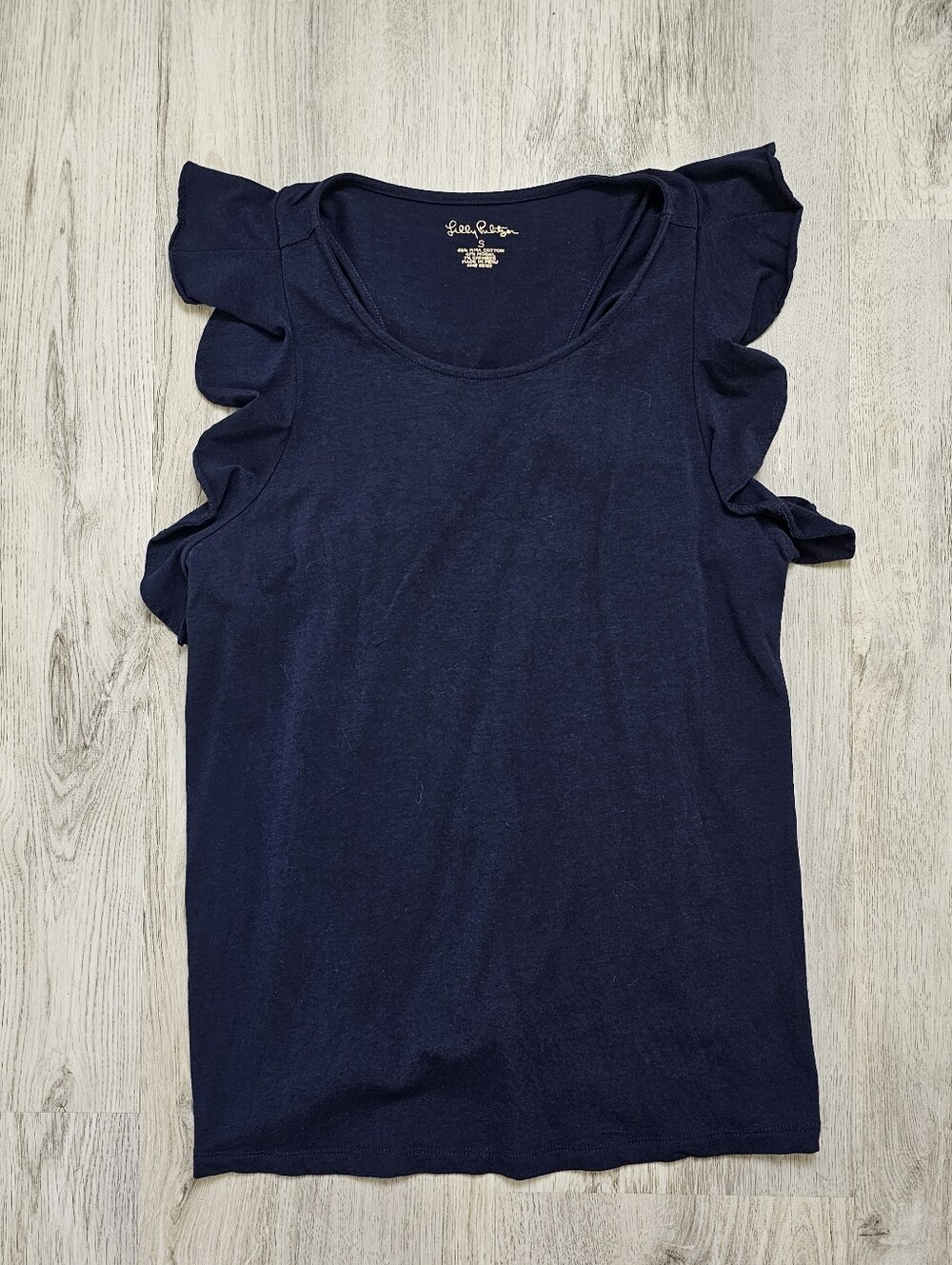 Lilly Pulitzer Butter Soft Pima Cotton Ruffle Sleeve Blouse Navy